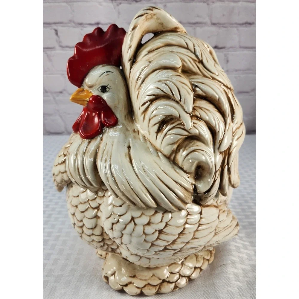 Georgous 1966 Lg Hand Painted Atlantic Mold Ceramic Rooster Chicken Cookie Jar